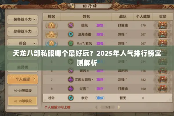 天龙八部私服哪个最好玩？2025年人气排行榜实测解析