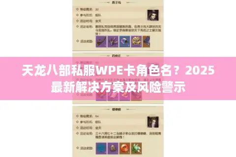 天龙八部私服WPE卡角色名？2025最新解决方案及风险警示
