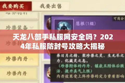 天龙八部手私服网安全吗?2024年私服防封号攻略大揭秘 天龙八部手私服网安全吗?2024年私服防封号攻略大揭秘