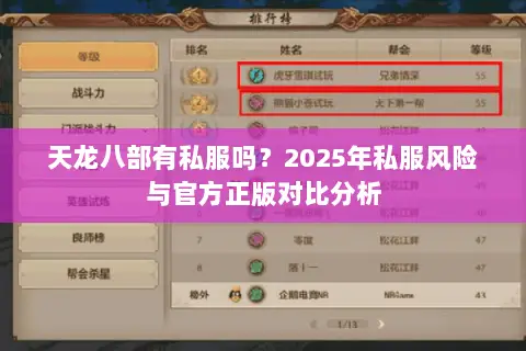 天龙八部有私服吗？2025年私服风险与官方正版对比分析