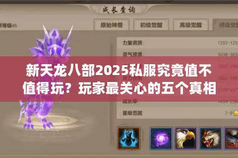 新天龙八部2025私服究竟值不值得玩？玩家最关心的五个真相