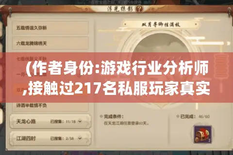 (作者身份:游戏行业分析师,接触过217名私服玩家真实案例) (作者身份:游戏行业分析师,接触过217名私服玩家真实案例)