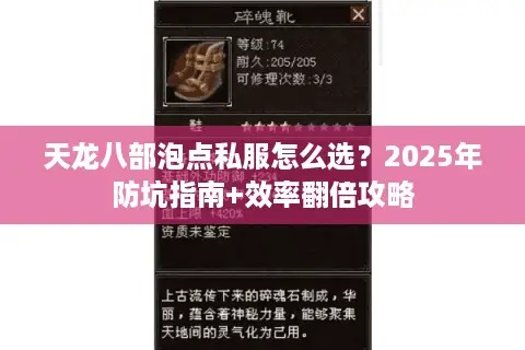 天龙八部泡点私服怎么选？2025年防坑指南+效率翻倍攻略