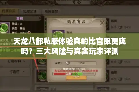 天龙八部私服体验真的比官服更爽吗？三大风险与真实玩家评测