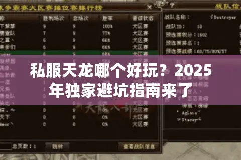 私服天龙哪个好玩?2025年独家避坑指南来了 私服天龙哪个好玩?2025年独家避坑指南来了