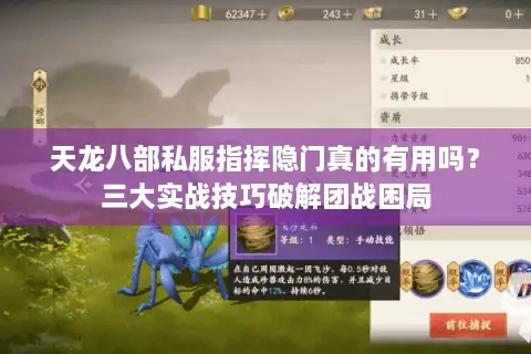 天龙八部私服指挥隐门真的有用吗？三大实战技巧破解团战困局