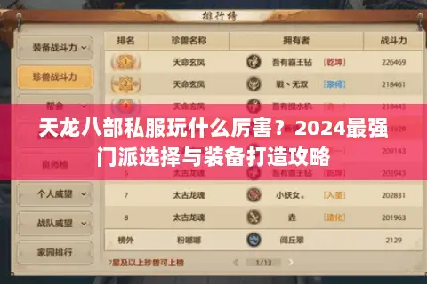 天龙八部私服玩什么厉害?2024最强门派选择与装备打造攻略 天龙八部私服玩什么厉害?2024最强门派选择与装备打造攻略