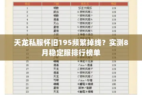 天龙私服怀旧195频繁掉线？实测8月稳定服排行榜单
