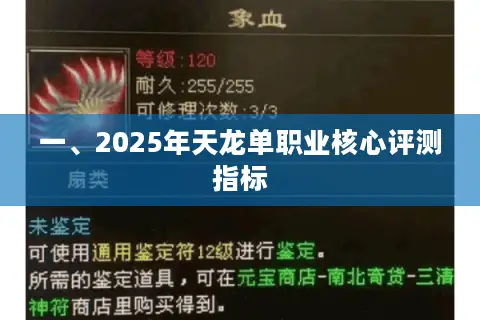 一、2025年天龙单职业核心评测指标