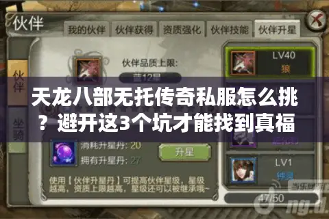 天龙八部无托传奇私服怎么挑？避开这3个坑才能找到真福利