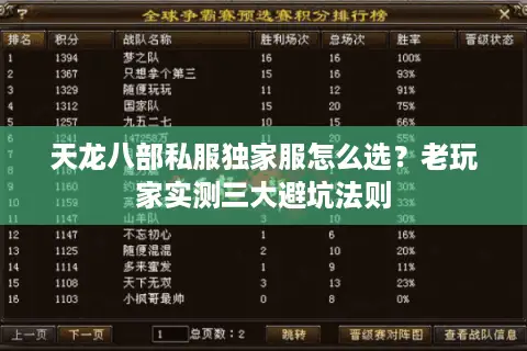 天龙八部私服独家服怎么选？老玩家实测三大避坑法则