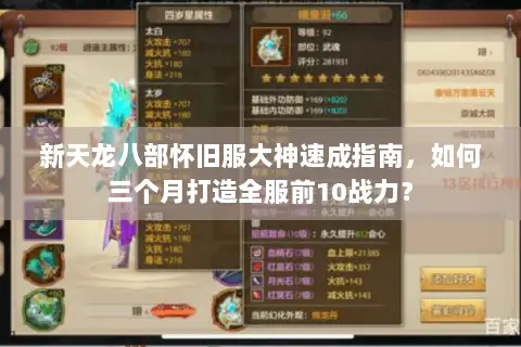 新天龙八部怀旧服大神速成指南，如何三个月打造全服前10战力？