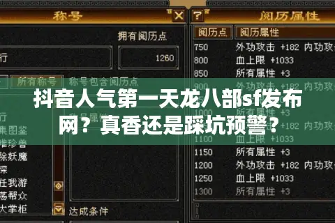 抖音人气第一天龙八部sf发布网？真香还是踩坑预警？