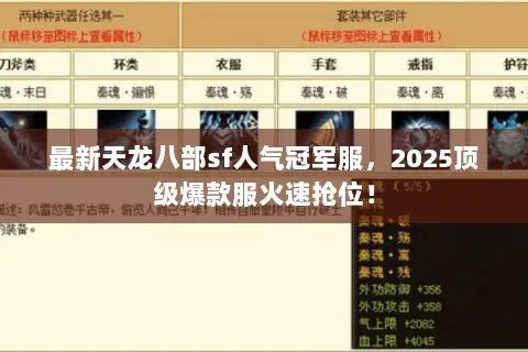 最新天龙八部sf人气冠军服，2025顶级爆款服火速抢位！