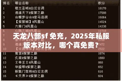 天龙八部sf 免充,2025年私服版本对比,哪个真免费? 天龙八部sf 免充,2025年私服版本对比,哪个真免费?