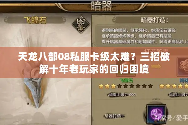 天龙八部08私服卡级太难？三招破解十年老玩家的回归困境