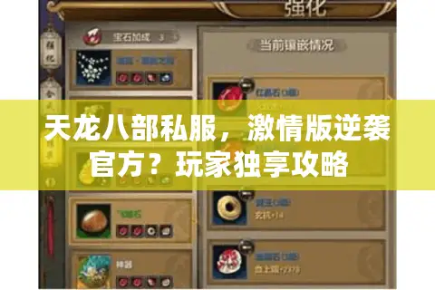 天龙八部私服，激情版逆袭官方？玩家独享攻略