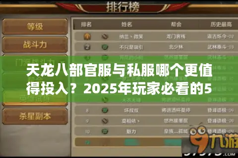 天龙八部官服与私服哪个更值得投入？2025年玩家必看的5大真相