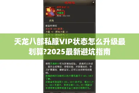 天龙八部私服VIP状态怎么升级最划算?2025最新避坑指南