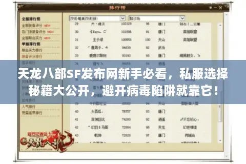 天龙八部SF发布网新手必看,私服选择秘籍大公开,避开病毒陷阱就靠它! 天龙八部SF发布网新手必看,私服选择秘籍大公开,避开病毒陷阱就靠它!