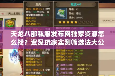 天龙八部私服发布网独家资源怎么找？资深玩家实测筛选法大公开