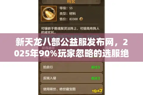 新天龙八部公益服发布网，2025年90%玩家忽略的选服绝招