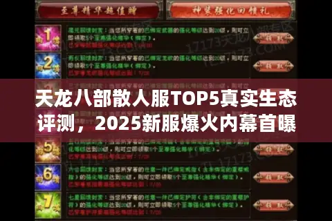 天龙八部散人服TOP5真实生态评测,2025新服爆火内幕首曝 天龙八部散人服TOP5真实生态评测,2025新服爆火内幕首曝