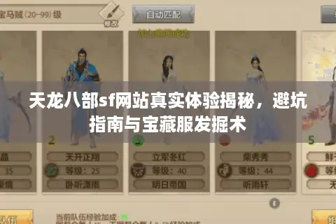 天龙八部sf网站真实体验揭秘，避坑指南与宝藏服发掘术