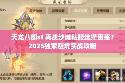 天龙八部sf 再战沙城私服选择困惑？2025独家避坑实战攻略