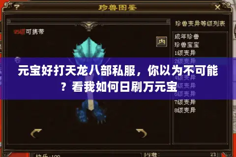 元宝好打天龙八部私服，你以为不可能？看我如何日刷万元宝