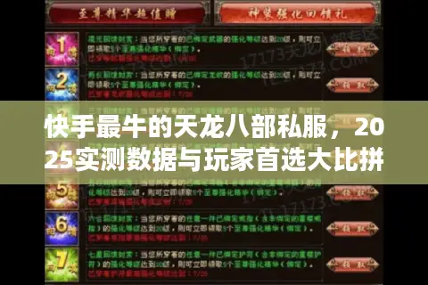 快手最牛的天龙八部私服，2025实测数据与玩家首选大比拼