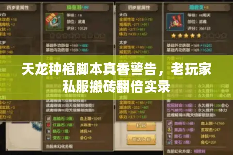 天龙种植脚本真香警告，老玩家私服搬砖翻倍实录