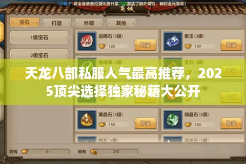 天龙八部私服人气最高推荐，2025顶尖选择独家秘籍大公开