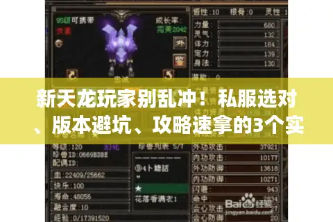 新天龙玩家别乱冲！私服选对、版本避坑、攻略速拿的3个实战招