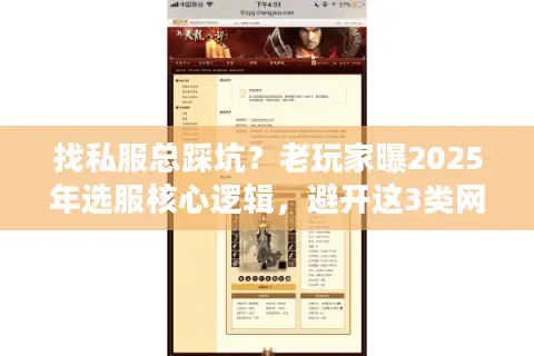 找私服总踩坑？老玩家曝2025年选服核心逻辑，避开这3类网站等于赢一半