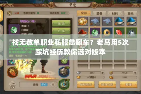 找无赦单职业私服总翻车？老鸟用5次踩坑经历教你选对版本