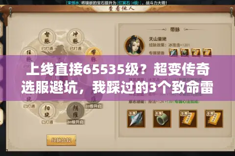 上线直接65535级？超变传奇选服避坑，我踩过的3个致命雷区