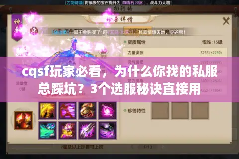 cqsf玩家必看，为什么你找的私服总踩坑？3个选服秘诀直接用