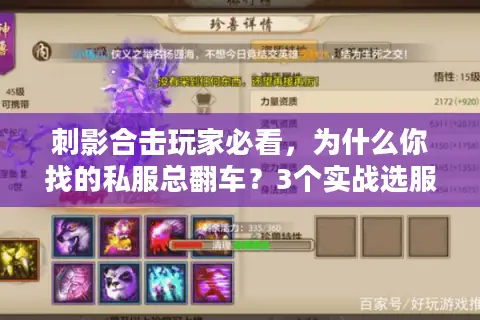 刺影合击玩家必看，为什么你找的私服总翻车？3个实战选服技巧直接用