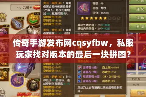 传奇手游发布网cqsyfbw，私服玩家找对版本的最后一块拼图？