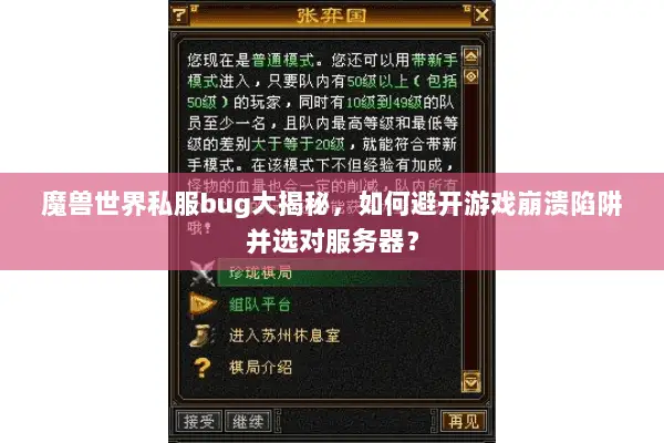 魔兽世界私服bug大揭秘，如何避开游戏崩溃陷阱并选对服务器？