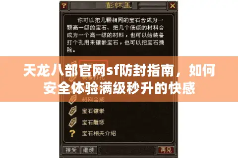 天龙八部官网sf防封指南，如何安全体验满级秒升的快感