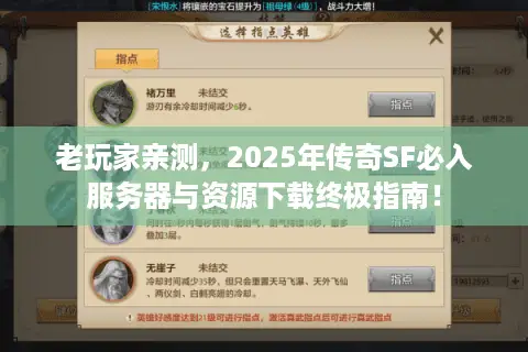 老玩家亲测，2025年传奇SF必入服务器与资源下载终极指南！