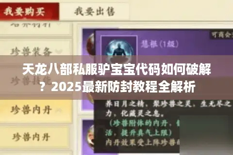 天龙八部私服驴宝宝代码如何破解？2025最新防封教程全解析