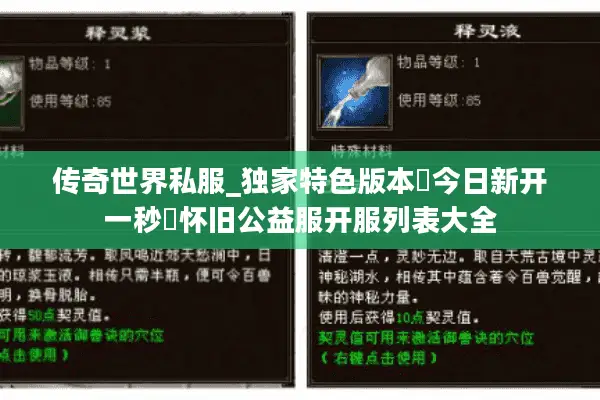 传奇世界私服_独家特色版本▷今日新开一秒◁怀旧公益服开服列表大全