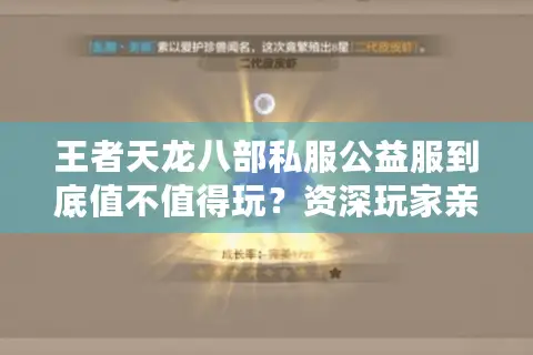 王者天龙八部私服公益服到底值不值得玩？资深玩家亲测解析