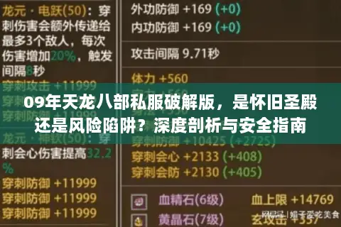 09年天龙八部私服破解版，是怀旧圣殿还是风险陷阱？深度剖析与安全指南