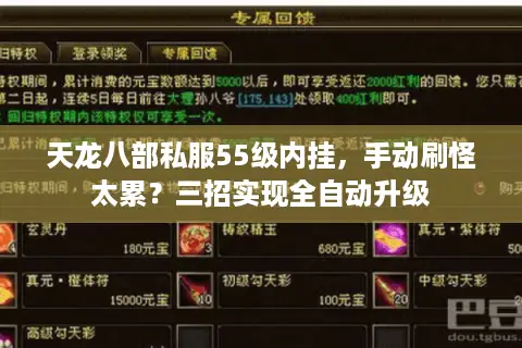 天龙八部私服55级内挂，手动刷怪太累？三招实现全自动升级
