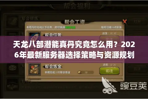 天龙八部潜能真丹究竟怎么用？2026年最新服务器选择策略与资源规划全解