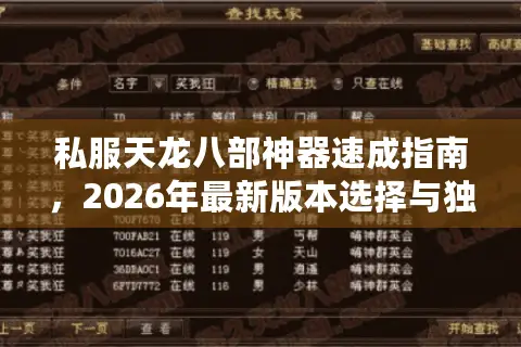 私服天龙八部神器速成指南，2026年最新版本选择与独家打造门道
